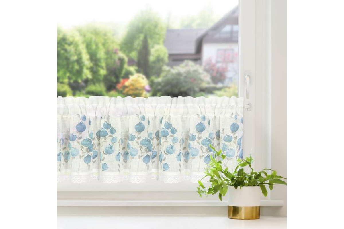 Pola konyhai vitrázs függöny fehér - kék 30x150 cm