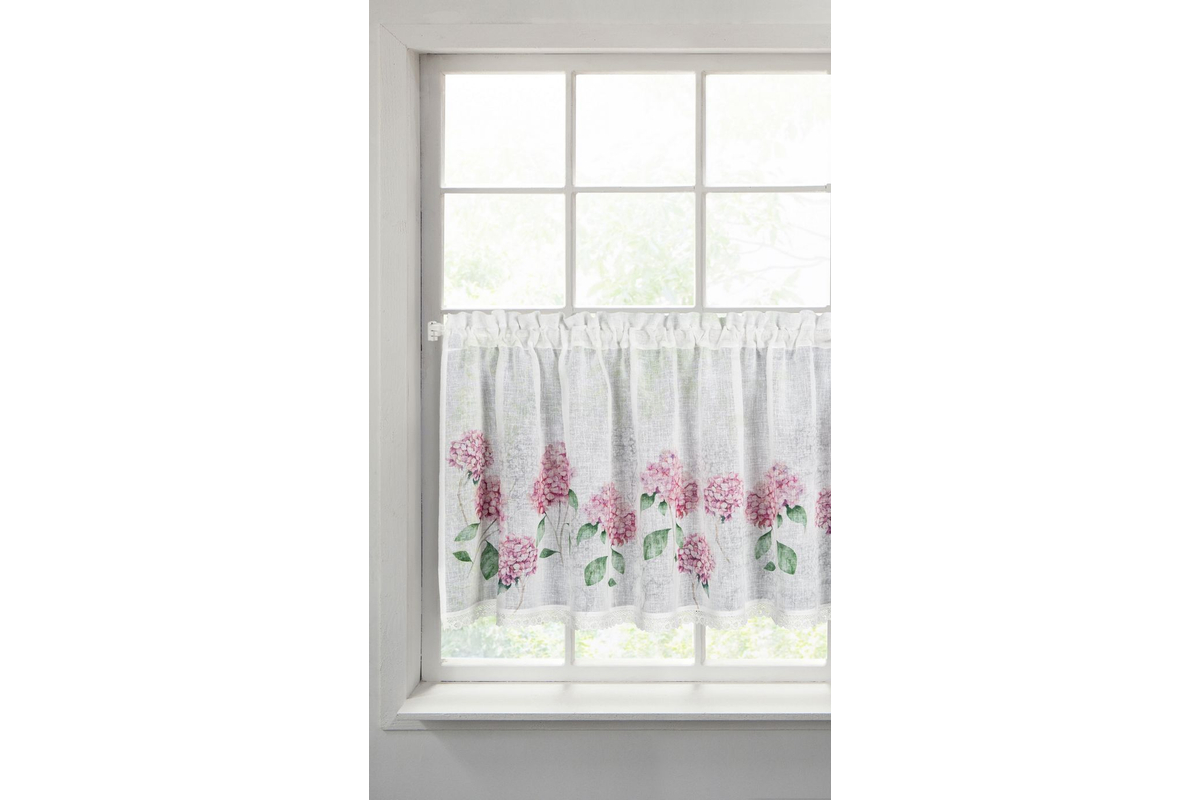 Mona hortenzia mintás vitrázs függöny Fehér/rózsaszín 60x150 cm
