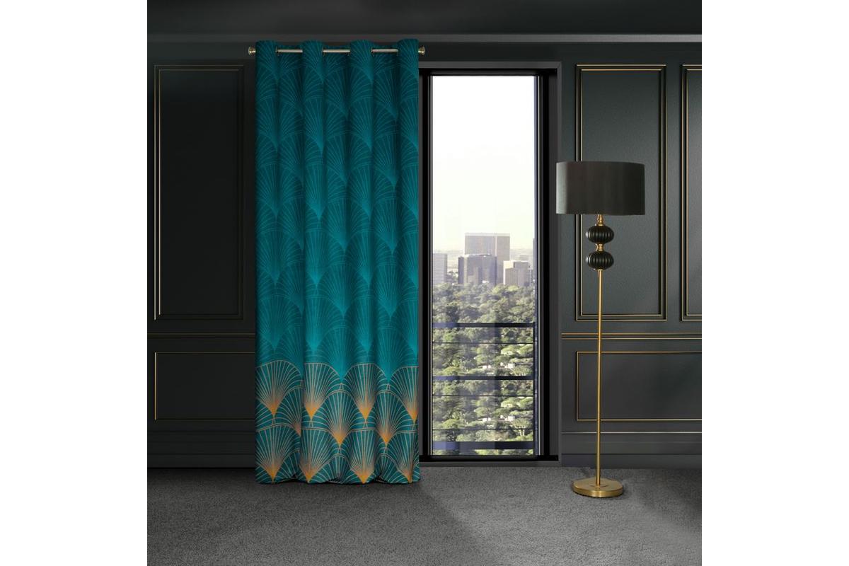 Lotos1 bársony sötétítő függöny Türkiz/mézsárga 140x250 cm