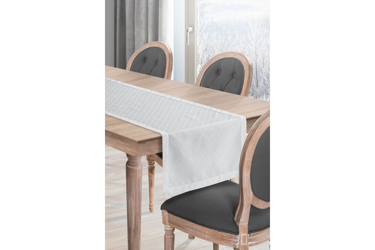 Klara2 fényes szállal szőtt jacquard mintás asztali futó  Fehér 40x140 cm