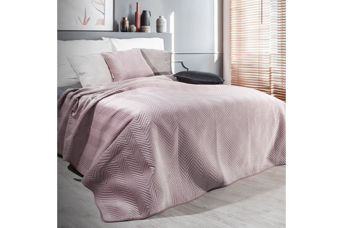 Sofia bársony ágytakaró Púder rózsaszín 230x260 cm