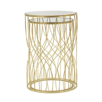 Kép 4/6 - Asztalok lineáris geometrikus mintával 2db-os szett arany ø 38x55-33x50 cm
