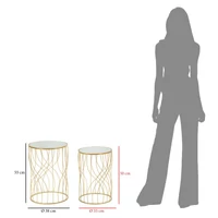 Kép 6/6 - Asztalok lineáris geometrikus mintával 2db-os szett arany ø 38x55-33x50 cm