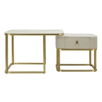 Kép 3/9 - Beauty dohányzóasztal 2db-os szett krémszín/arany 70x70x48-50x50x43,5 cm 1