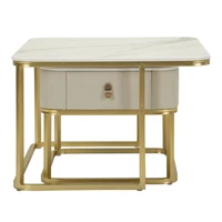 Kép 2/9 - Beauty dohányzóasztal 2db-os szett krémszín/arany 70x70x48-50x50x43,5 cm 6