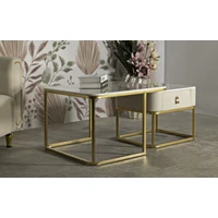 Kép 4/9 - Beauty dohányzóasztal 2db-os szett krémszín/arany 70x70x48-50x50x43,5 cm 7