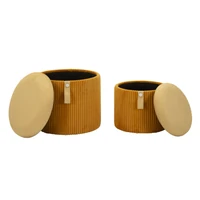 Kép 6/10 - Bolzano puff tárolóval kordbársony 2db-os szett mustársárga ø 38x38-32x28 cm