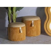 Kép 9/10 - Bolzano puff tárolóval kordbársony 2db-os szett mustársárga ø 38x38-32x28 cm