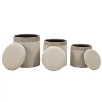 Kép 4/9 - Cortina puff tárolóval 3db-os szett krémszín ø 40,5x49,5-35x42-31x38 cm