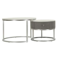 Kép 2/9 - Dohányzóasztal 2db-os szett szürke/ezüst ø 70x45-50x40 cm
