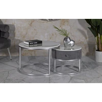 Kép 8/9 - Dohányzóasztal 2db-os szett szürke/ezüst ø 70x45-50x40 cm