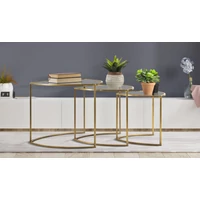 Kép 7/8 - Dohányzóasztal szett 3db-os arany ø 60x50-50x45-40x40 cm