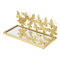 Kép 2/8 - Éjjeli polc pillangókkal szett fém/üveg arany 43x19.2x16.5 cm 1