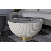 Kép 7/8 - Elge dohányzóasztal krémszín/arany/fehér ø 71x38 cm
