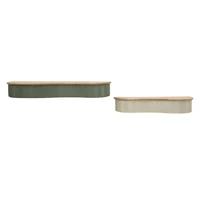 Kép 1/10 - Frankfurti lebegő polc 2db-os szett krémszín/zöld 86X18X12-65X16X12 cm
