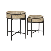Kép 2/8 - Fuji asztalrattan 2db-os szett barna/fekete ø 40x50-35x40 cm