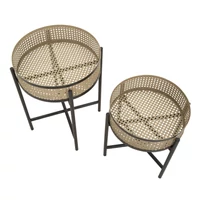 Kép 3/8 - Fuji asztalrattan 2db-os szett barna/fekete ø 40x50-35x40 cm