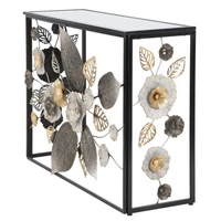 Kép 2/10 - Glamour konzolasztal virágokkal fekete 111.8x41.9x80 cm 1