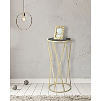 Kép 8/9 - Glamour lerakóasztal fekete üveggel arany ø 35x75 cm