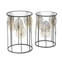 Kép 2/7 - Glamour leveles asztalka szett fekete/arany ø 38x55-33x50 cm