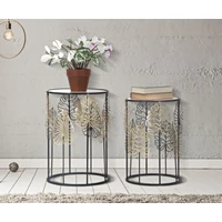 Kép 6/7 - Glamour leveles asztalka szett fekete/arany ø 38x55-33x50 cm
