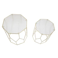 Kép 2/6 - Kör alakú üveg asztal 2db-os szett arany ø 37x47-31x42 cm