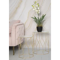 Kép 5/6 - Kör alakú üveg asztal 2db-os szett arany ø 37x47-31x42 cm