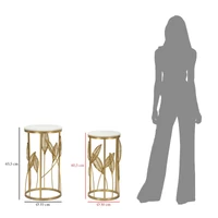 Kép 6/6 - Levél motívumos asztal 2db-os szett arany ø 35x65,5-30x60,5 cm