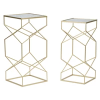 Kép 1/8 - Négyzet alakú üveg asztal 2db-os szett arany 31,5x31,5x68-28x28x64 cm