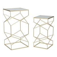 Kép 1/8 - Négyzet alakú üveg asztal 2db-os szett arany 50x50x100-40x40x80 cm