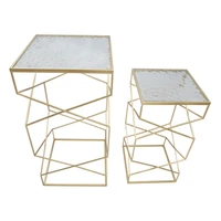 Kép 4/8 - Négyzet alakú üveg asztal 2db-os szett arany 50x50x100-40x40x80 cm 1