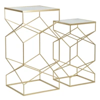 Kép 6/8 - Négyzet alakú üveg asztal 2db-os szett arany 50x50x100-40x40x80 cm 3