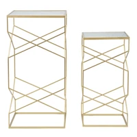 Kép 7/8 - Négyzet alakú üveg asztal 2db-os szett arany 50x50x100-40x40x80 cm 4