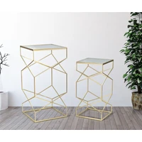Kép 2/8 - Négyzet alakú üveg asztal 2db-os szett arany 50x50x100-40x40x80 cm 6