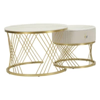 Kép 1/10 - Votix dohányasztal 2dbos szett krémszín/arany ø 70x48-50x43,5 cm