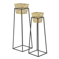 Kép 2/6 - Art deco virágtartó állvány szett arany/fekete ø 23x70-20x60 cm
