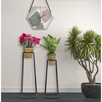 Kép 5/6 - Art deco virágtartó állvány szett arany/fekete ø 23x70-20x60 cm