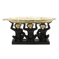 Kép 1/7 - Banán levelet tartó 3 majom figura fekete/arany 43x15,7x20 cm