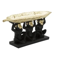 Kép 3/7 - Banán levelet tartó 3 majom figura fekete/arany 43x15,7x20 cm 1
