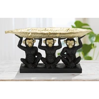Kép 7/7 - Banán levelet tartó 3 majom figura fekete/arany 43x15,7x20 cm 5