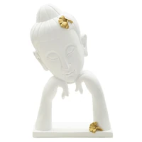 Kép 1/7 - Buddha női szobor ginko levelekkel fehér/arany 21,5x13x36 cm