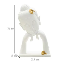 Kép 2/7 - Buddha női szobor ginko levelekkel fehér/arany 21,5x13x36 cm 6