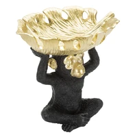 Kép 3/7 - Egzotikus levelet tartó majom figura fekete/arany 25,2x21x24 cm 1
