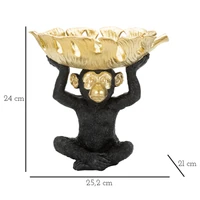 Kép 2/7 - Egzotikus levelet tartó majom figura fekete/arany 25,2x21x24 cm 6