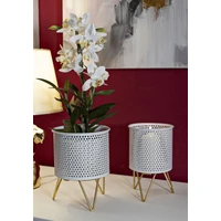 Kép 5/6 - Gaspy virágtartó állvány 2db-os szett arany/fehér ø 16x20-13x20 cm