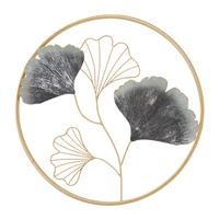 Kép 1/6 - Ginko biloba keretben fali dekoráció szürke/arany ø 45,5x3,5 cm