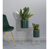Kép 6/7 - Grent slim virágtartó állvány 2db-os szett zöld/arany ø 24x70-19,5x45 cm