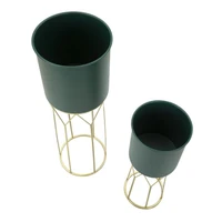 Kép 2/6 - Grent virágtartó állvány 2db-os szett zöld/arany ø 23x70-19x50 cm