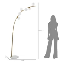 Kép 2/7 - Íves állólámpa glamour stílusban 6 burával arany/fehér 130x45x220-246 cm 6