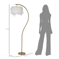 Kép 6/6 - Íves slim állólámpa tollakkal fehér/arany 60x33x170 cm 5